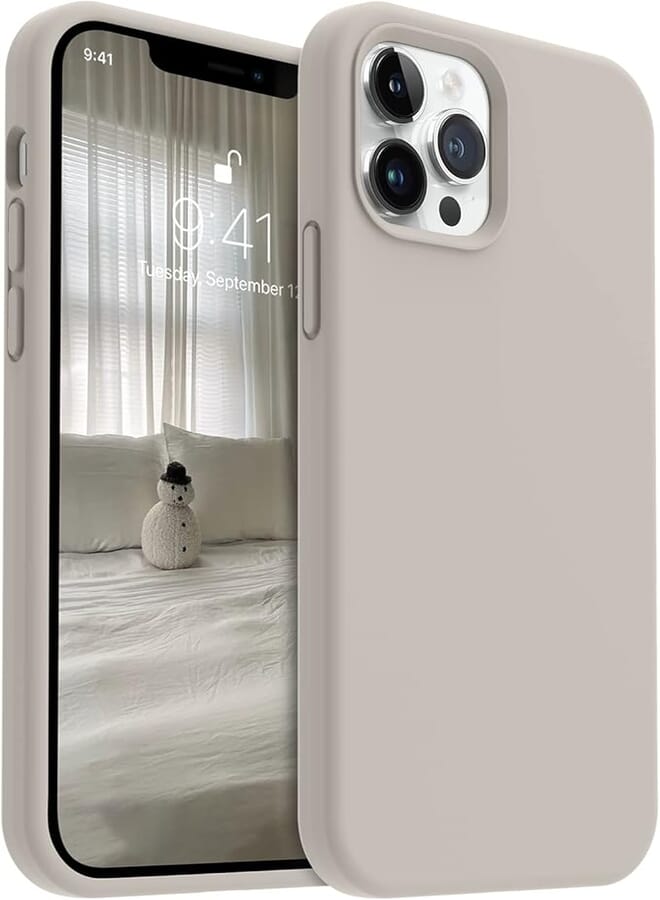 AOTESIER Compatible with iPhone 12 Pro Max Case 6.7 inch(2020),Ultra Slim Fit Premium Soft Liquid Silicone Rubber Full-Body Protective Bumper Case (Stone)